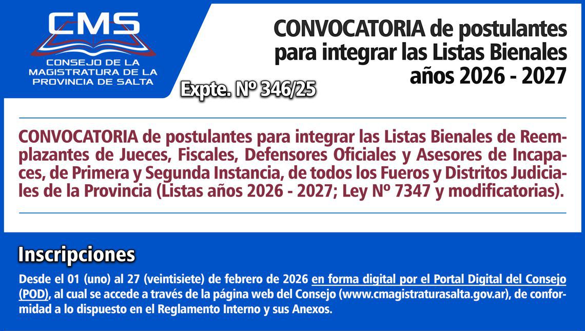Convocatoria de postulantes para integrar las Listas Bienales de Reemplazantes